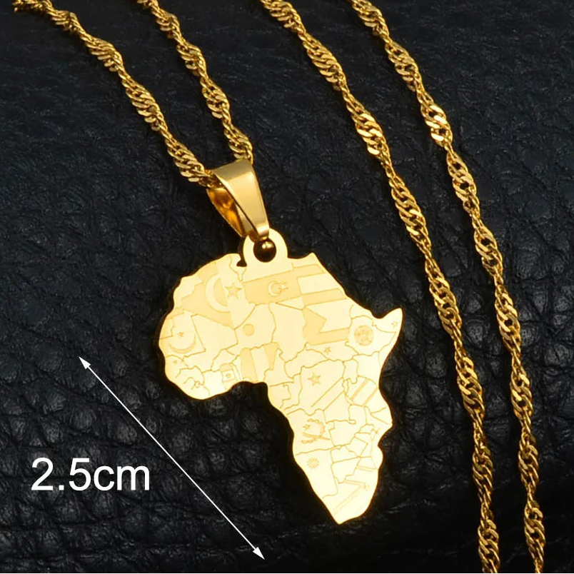 2,5CM Afrika-Landkarten-Flaggen-Halskette – Afrikanischer Länderflaggen-Anhänger mit Kette, Heimat- & Kulturschmuck