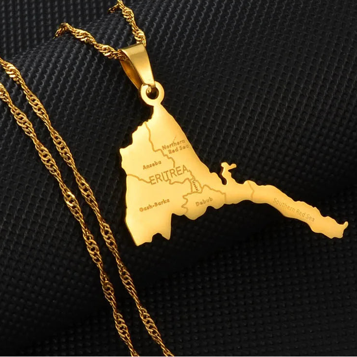Eritrea-Landkarte mit Städten Halskette – Gold- & Silberfarbener Eritreischer Afrika-Karten-Anhänger, Heimat- & Kulturschmuck