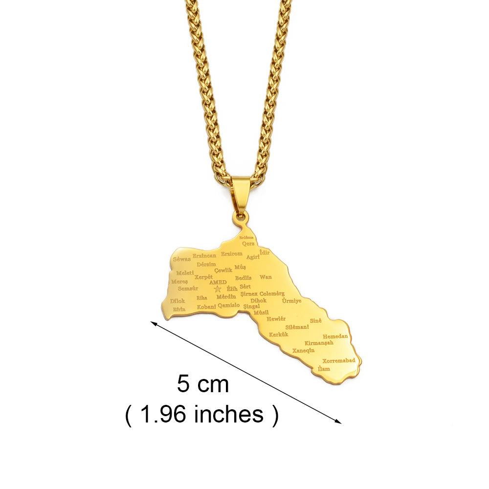 Kurdistan-Karten Flaggen-Halskette – Gold- & Silberfarbene Kurdistan-Halskette