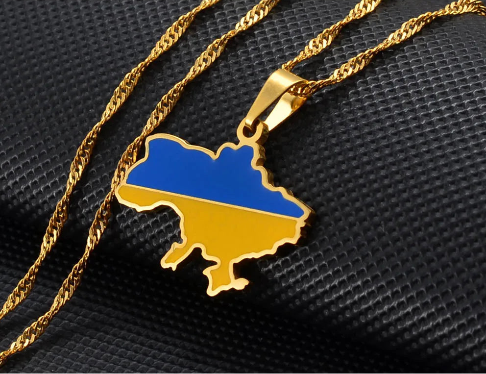 Ukraine Landkarten-Flaggen-Halskette für Damen & Herren – Ukrainischer Länder-Anhänger, Heimat-, Kultur- & Erinnerungsschmuck