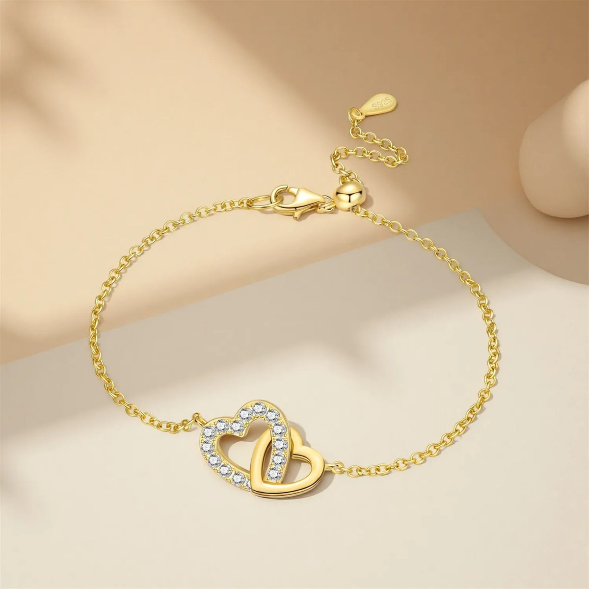 Verstellbares Herz-Knoten-Armband aus 925 Sterling Silber mit 18K-Goldveredelung – Eleganter Damenschmuck