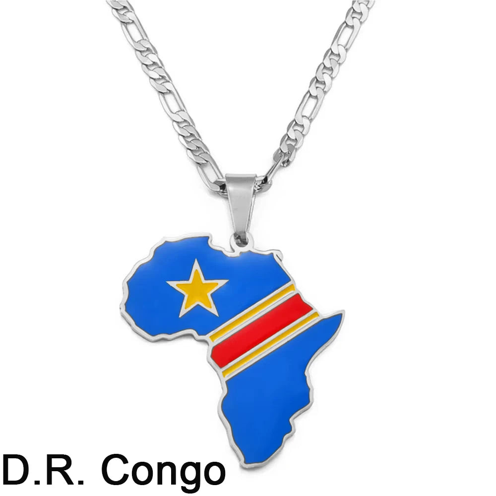 3,8CM Süd-Sudan, Côte d’Ivoire & Südafrika Landkarten-Flaggen-Halskette – Afrikanischer Schmuck für Damen & Herren