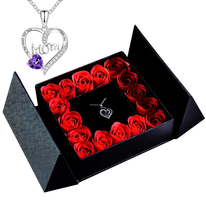 Geschenkbox mit Ewiger Rose, Anhänger-Halskette & Rosenseife – Elegantes Schmuckgeschenk für Damen