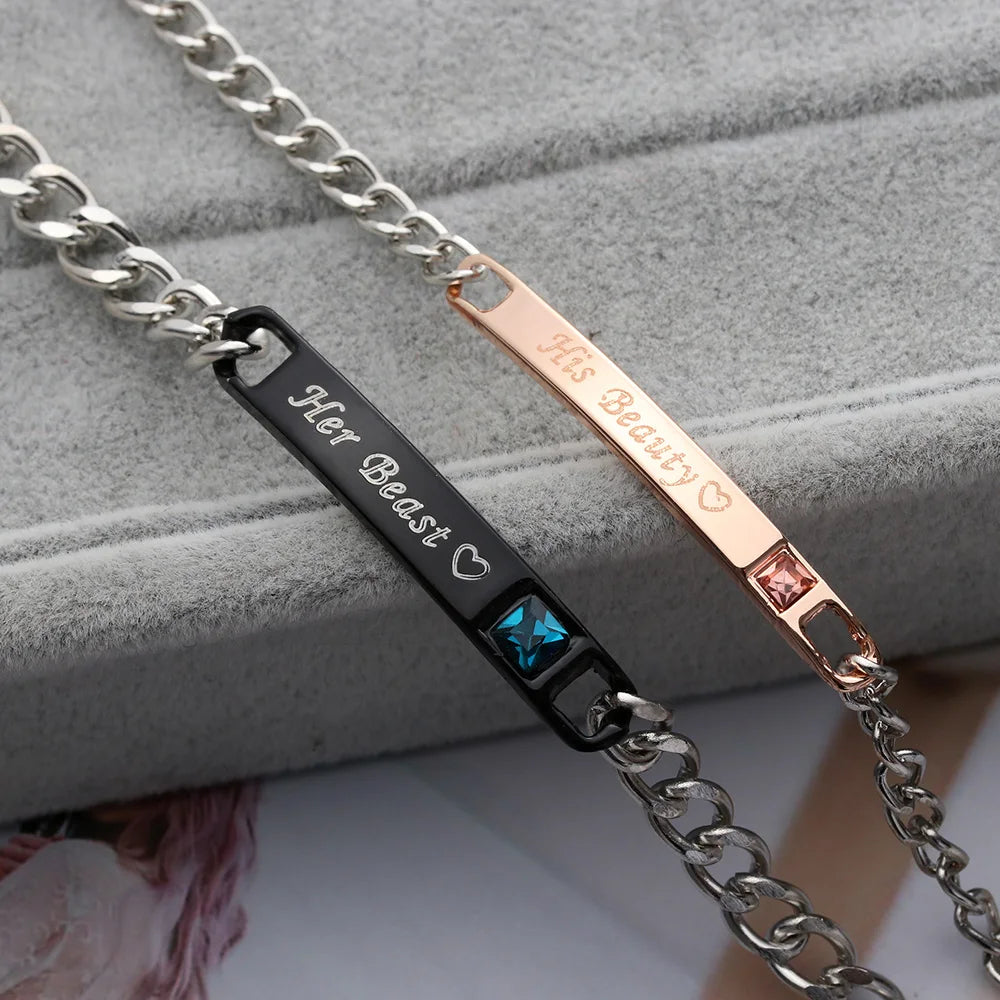 His Queen Her King Partnerarmband – Edelstahl Armreif mit Kristall-Krone für Damen & Herren