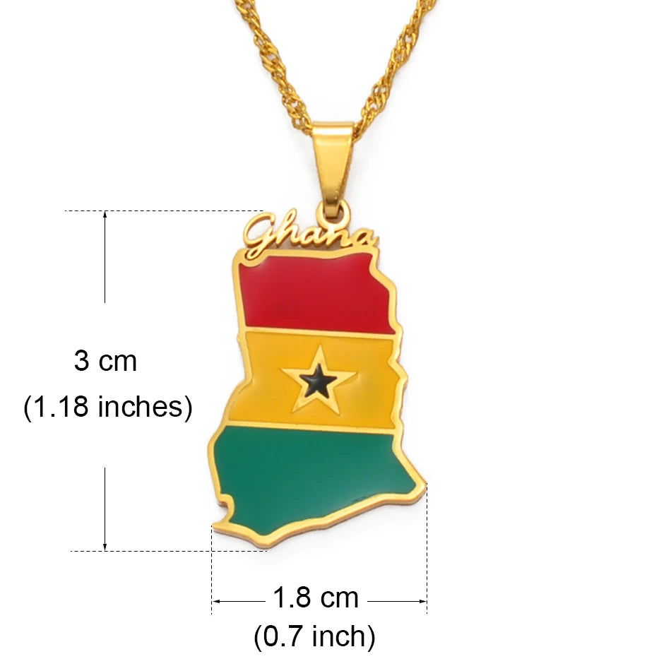 Ghana Landkarten-Flaggen-Halskette – Ghanaischer Länder-Anhänger & Charm, Heimat- und Kulturschmuck für Damen & Herren