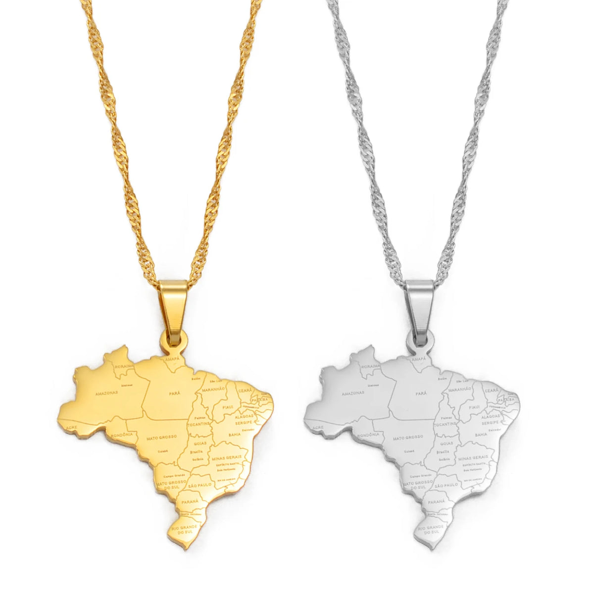 Brasilien-Landkarten-Halskette mit Städtenamen – Brasilianischer Länder-Anhänger für Damen & Herren