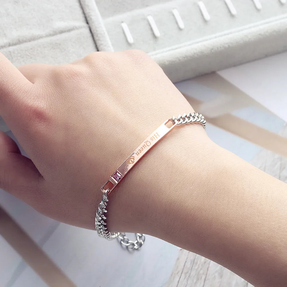 His Queen Her King Partnerarmband – Edelstahl Armreif mit Kristall-Krone für Damen & Herren
