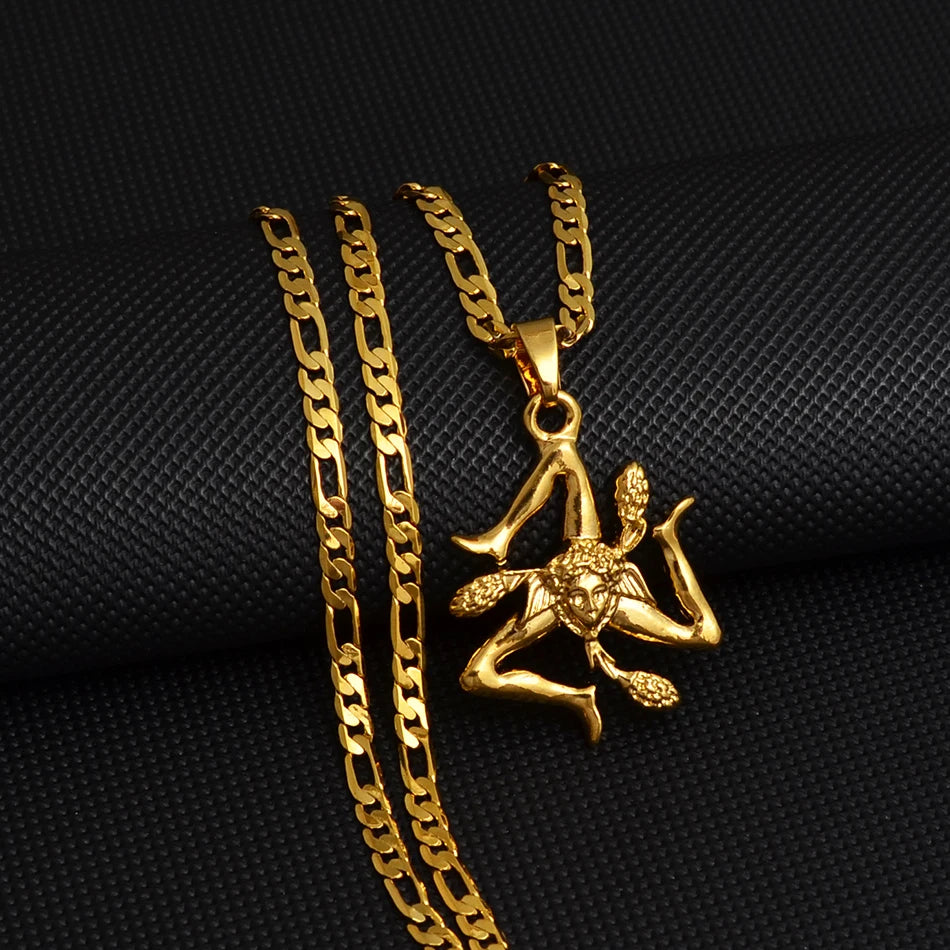 Sizilien Trinacria Italien Landkarte mit Städten & Flagge Halskette – Goldfarbener Sicilia-Anhänger, Italienischer Schmuck für Damen & Herren