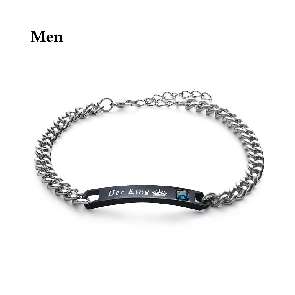 His Queen Her King Partnerarmband – Edelstahl Armreif mit Kristall-Krone für Damen & Herren