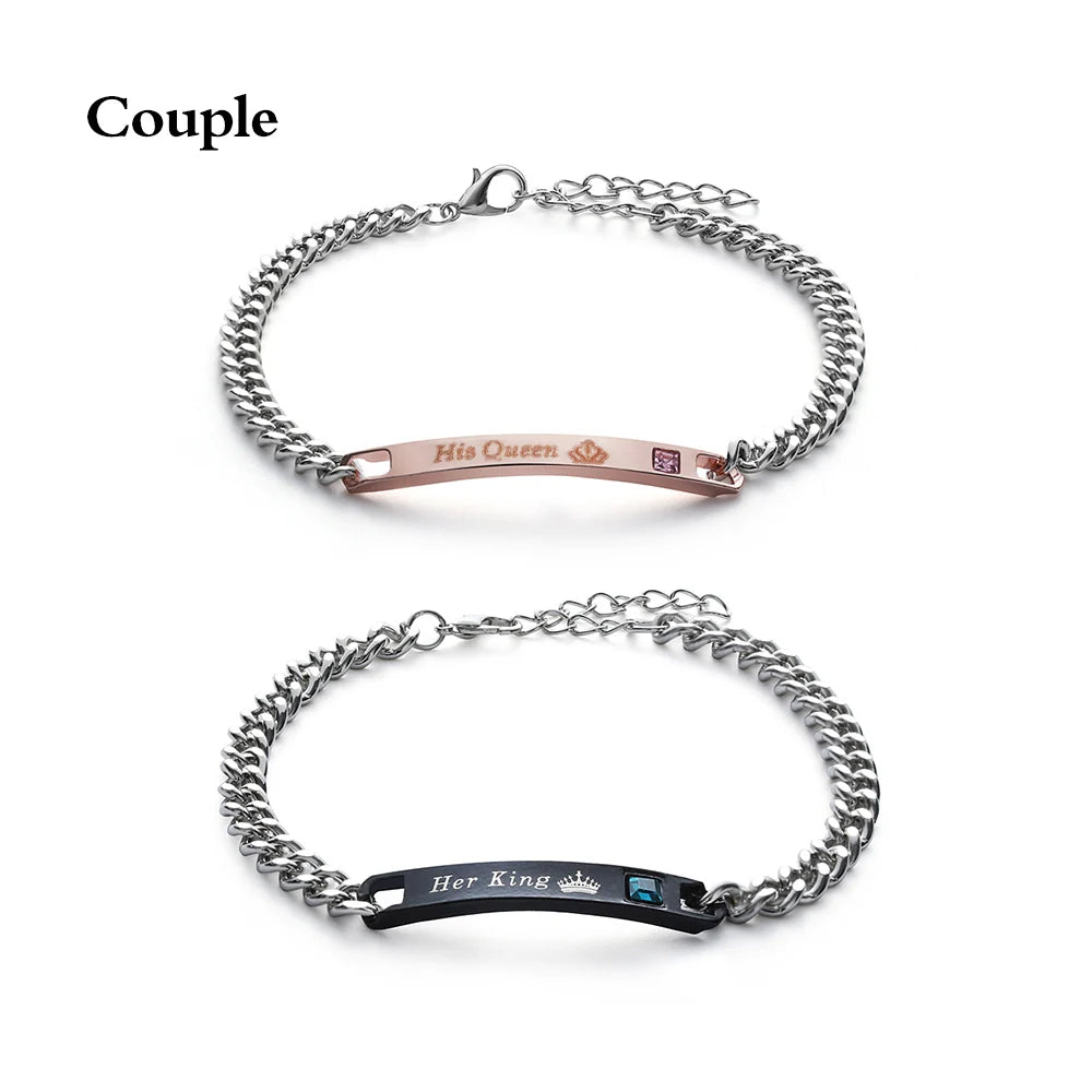 His Queen Her King Partnerarmband – Edelstahl Armreif mit Kristall-Krone für Damen & Herren