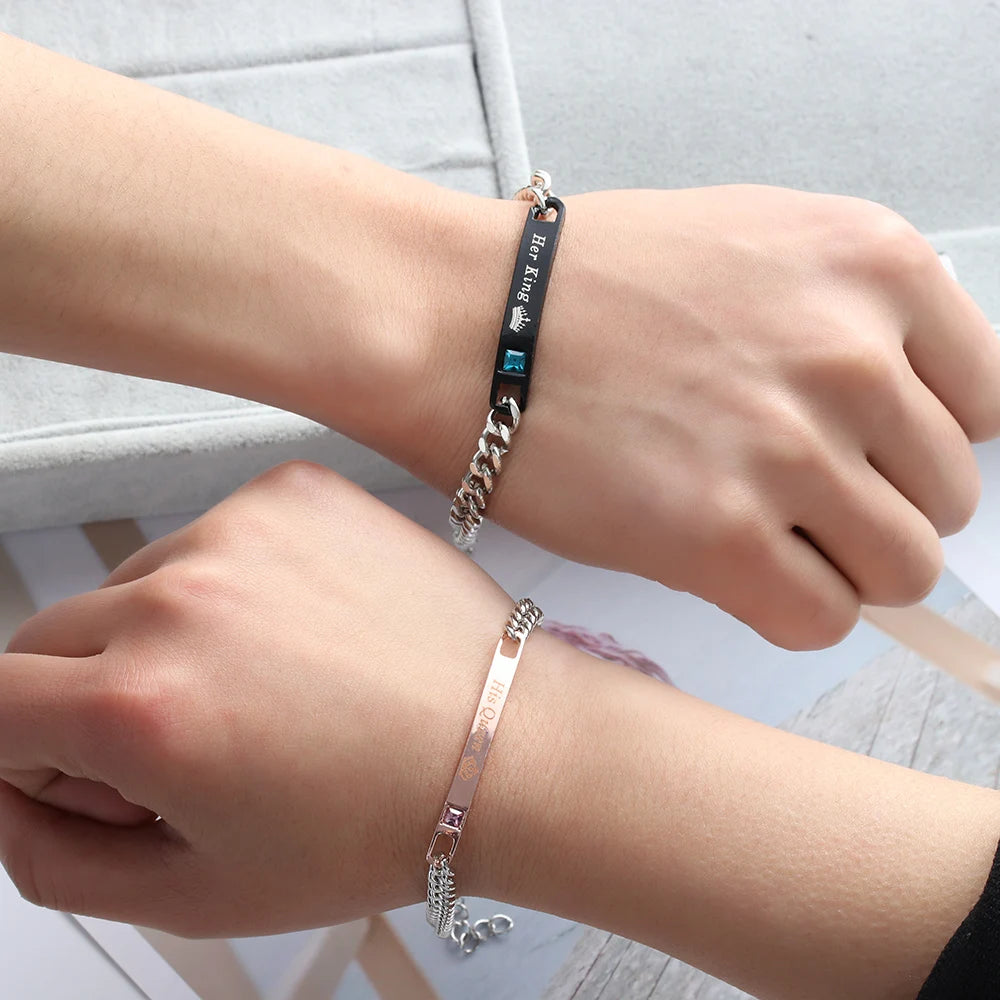 His Queen Her King Partnerarmband – Edelstahl Armreif mit Kristall-Krone für Damen & Herren