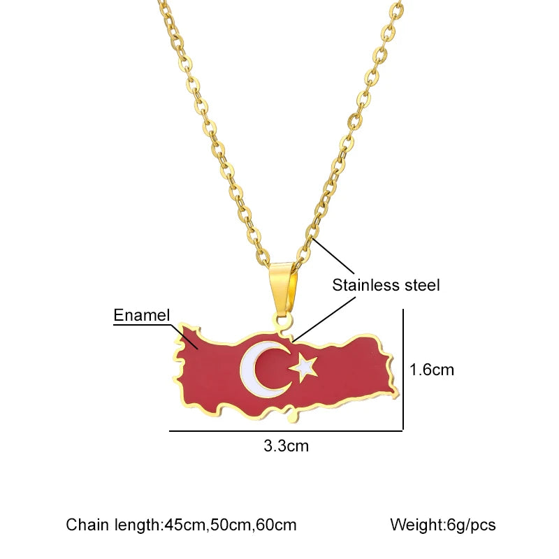 Türkei-Karten Flaggen-Halskette – Edelstahl Türkische Halskette