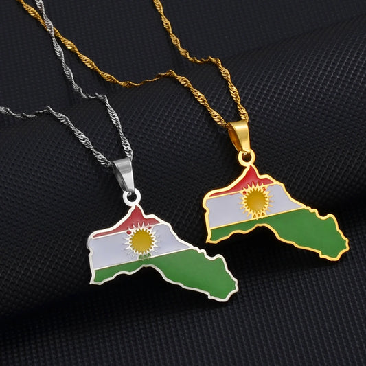 Kurdistan Landkarten-Anhänger Halskette – Kurdischer Karten-Charm, Herkunfts- & Kulturschmuck für Damen & Herren