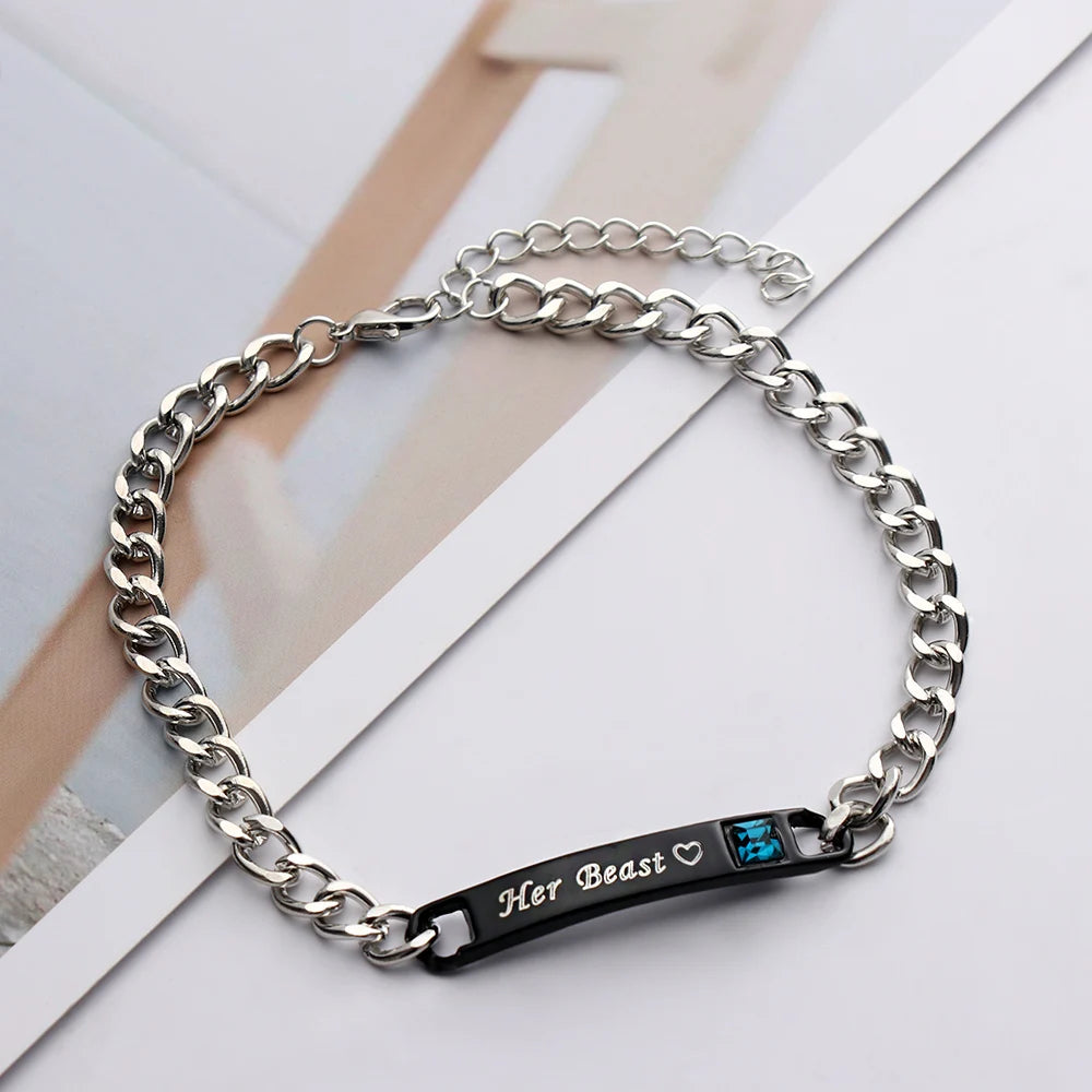 His Queen Her King Partnerarmband – Edelstahl Armreif mit Kristall-Krone für Damen & Herren