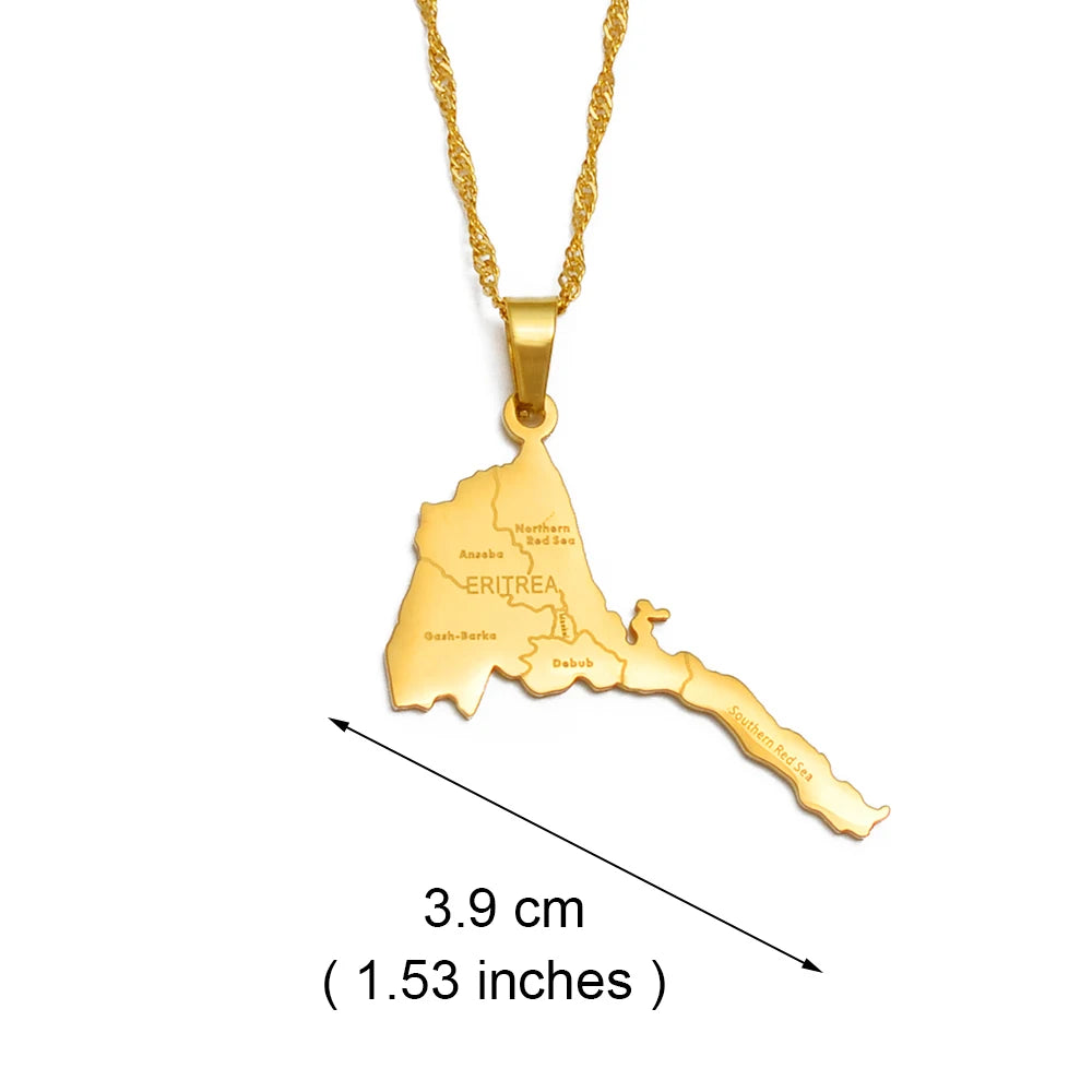 Eritrea-Landkarte mit Städten Halskette – Gold- & Silberfarbener Eritreischer Afrika-Karten-Anhänger, Heimat- & Kulturschmuck
