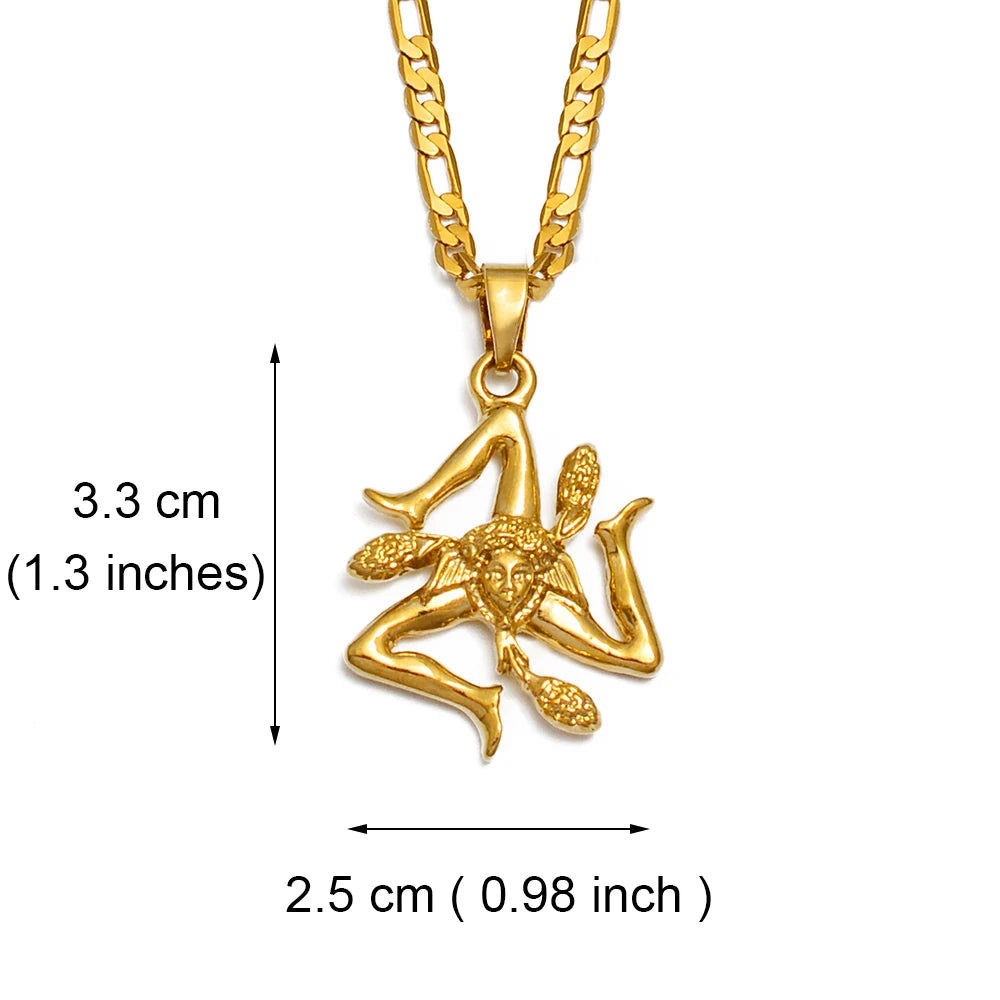 Sizilien Trinacria Italien Landkarte mit Städten & Flagge Halskette – Goldfarbener Sicilia-Anhänger, Italienischer Schmuck für Damen & Herren