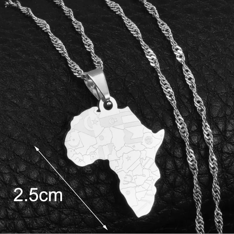2,5CM Afrika-Landkarten-Flaggen-Halskette  – Afrikanischer Länderflaggen-Anhänger mit Kette, Heimat- & Kulturschmuck