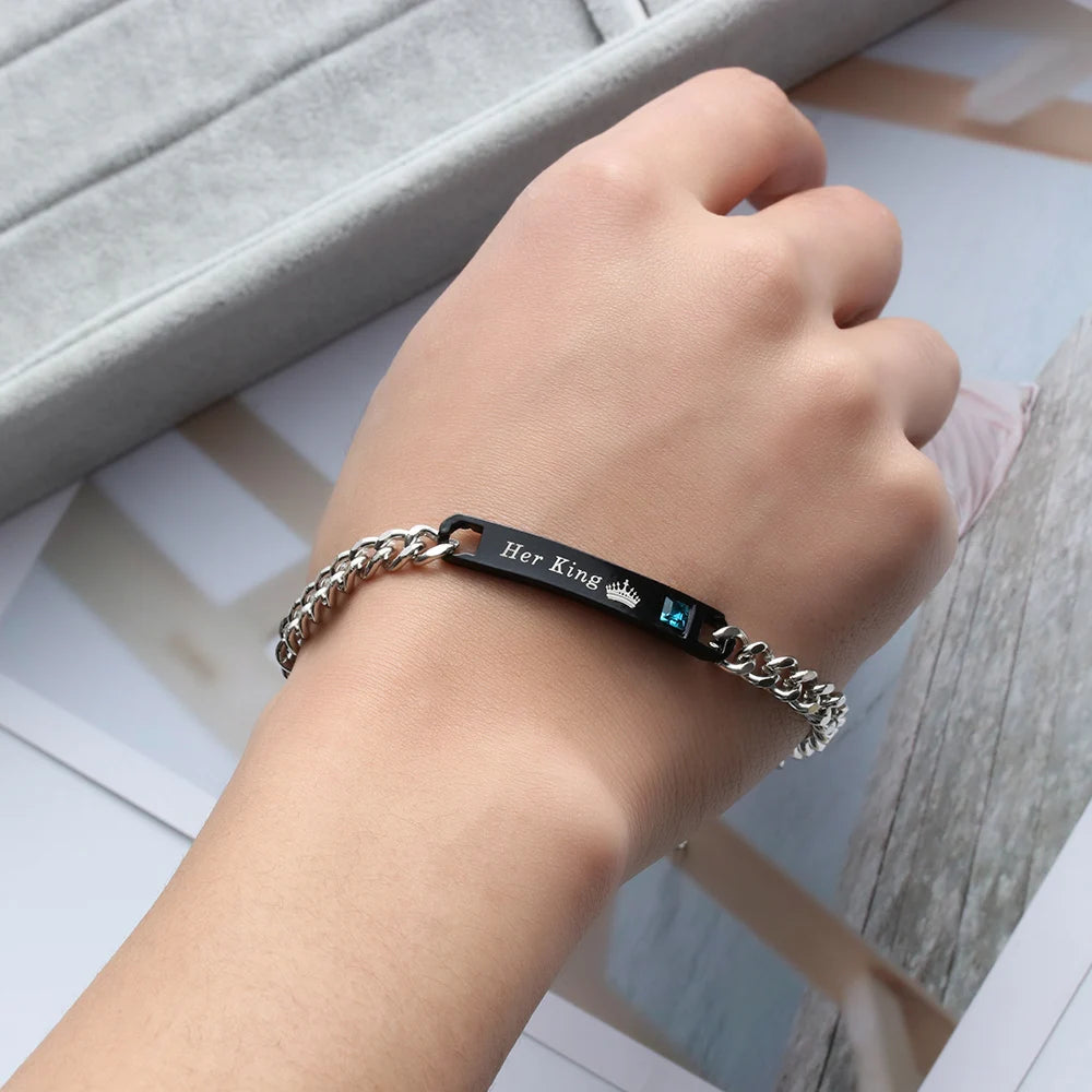 His Queen Her King Partnerarmband – Edelstahl Armreif mit Kristall-Krone für Damen & Herren