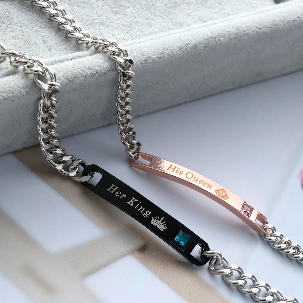 His Queen Her King Partnerarmband – Edelstahl Armreif mit Kristall-Krone für Damen & Herren