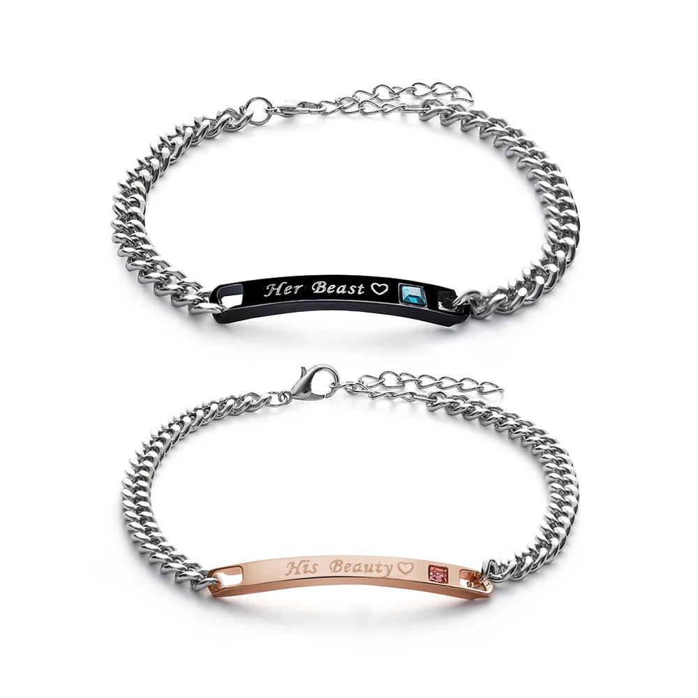 His Queen Her King Partnerarmband – Edelstahl Armreif mit Kristall-Krone für Damen & Herren