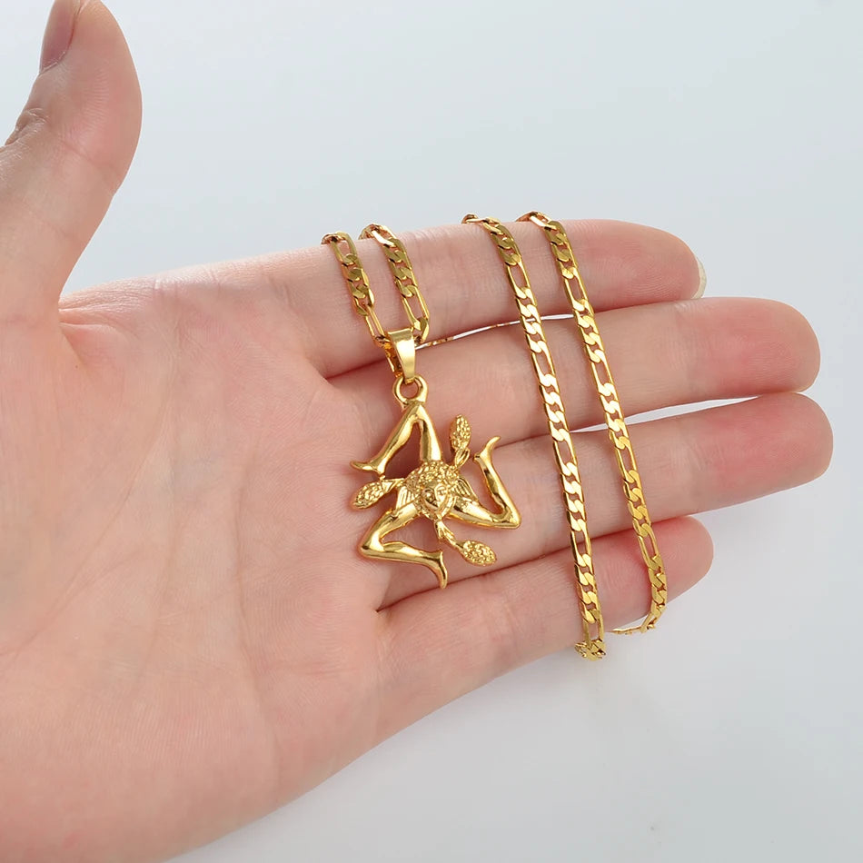Sizilien Trinacria Italien Landkarte mit Städten & Flagge Halskette – Goldfarbener Sicilia-Anhänger, Italienischer Schmuck für Damen & Herren
