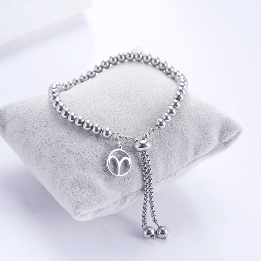 Sternzeichen-Anhänger Perlenarmband für Damen – Edelstahl Horoskop Charm Armband