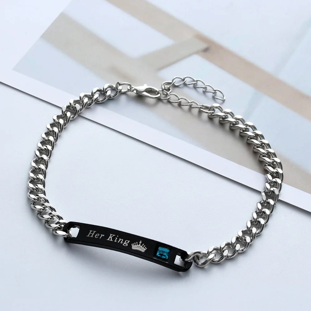 His Queen Her King Partnerarmband – Edelstahl Armreif mit Kristall-Krone für Damen & Herren