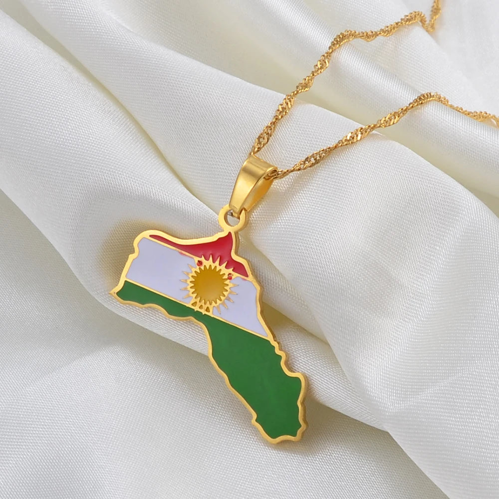 Kurdistan Landkarten-Anhänger Halskette – Kurdischer Karten-Charm, Herkunfts- & Kulturschmuck für Damen & Herren