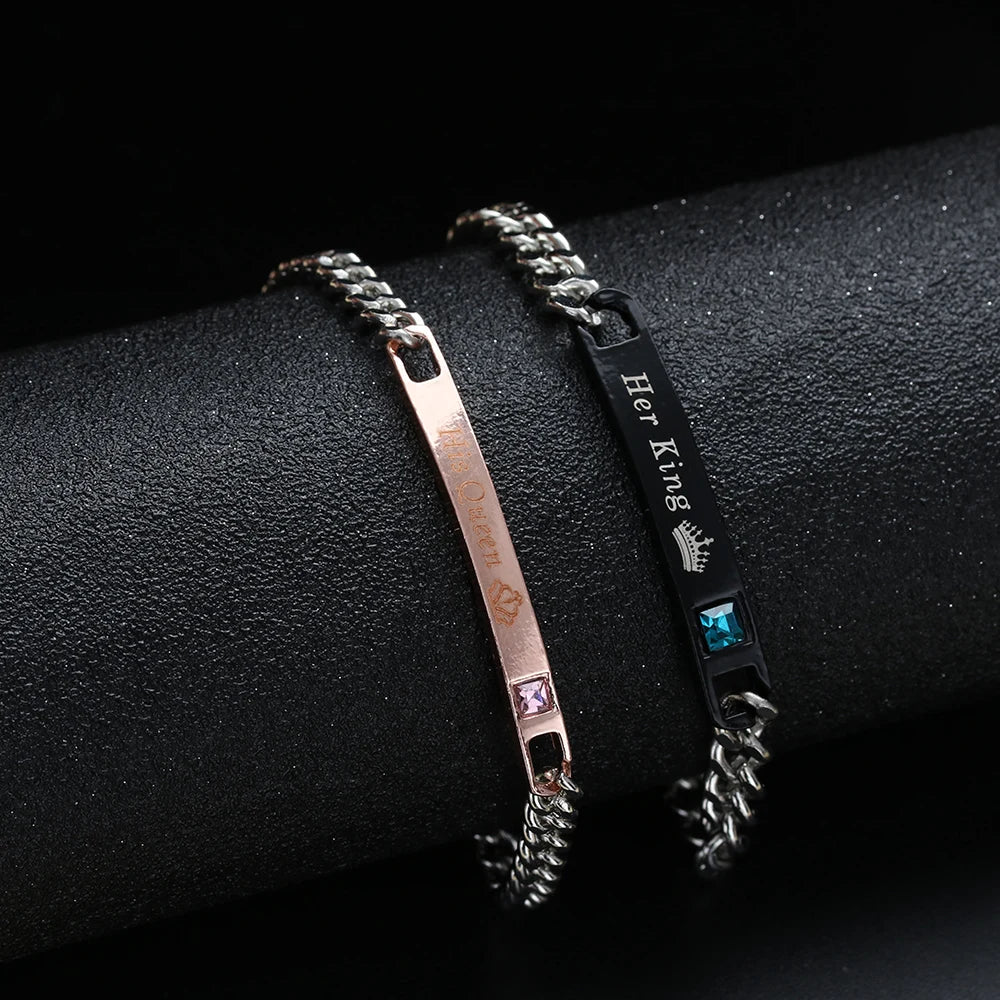 His Queen Her King Partnerarmband – Edelstahl Armreif mit Kristall-Krone für Damen & Herren