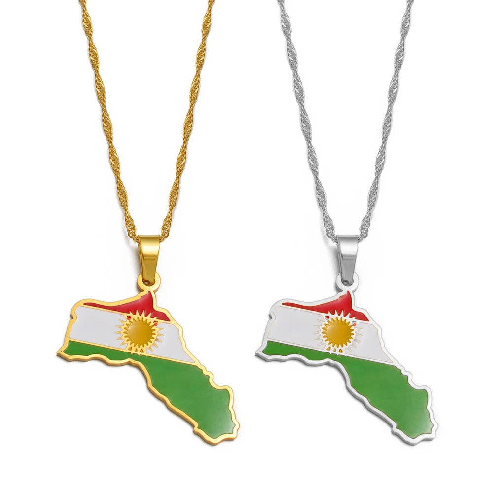 Kurdistan Landkarten-Anhänger Halskette – Kurdischer Karten-Charm, Herkunfts- & Kulturschmuck für Damen & Herren