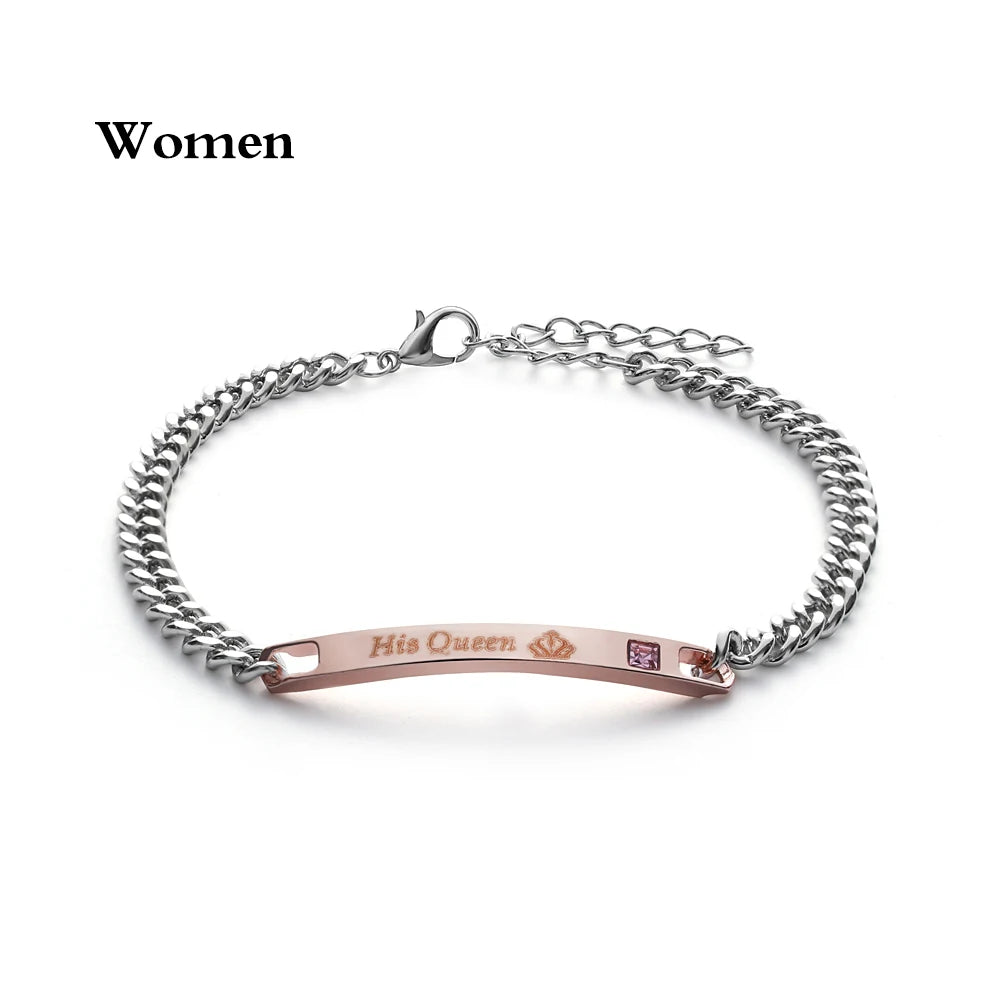 His Queen Her King Partnerarmband – Edelstahl Armreif mit Kristall-Krone für Damen & Herren