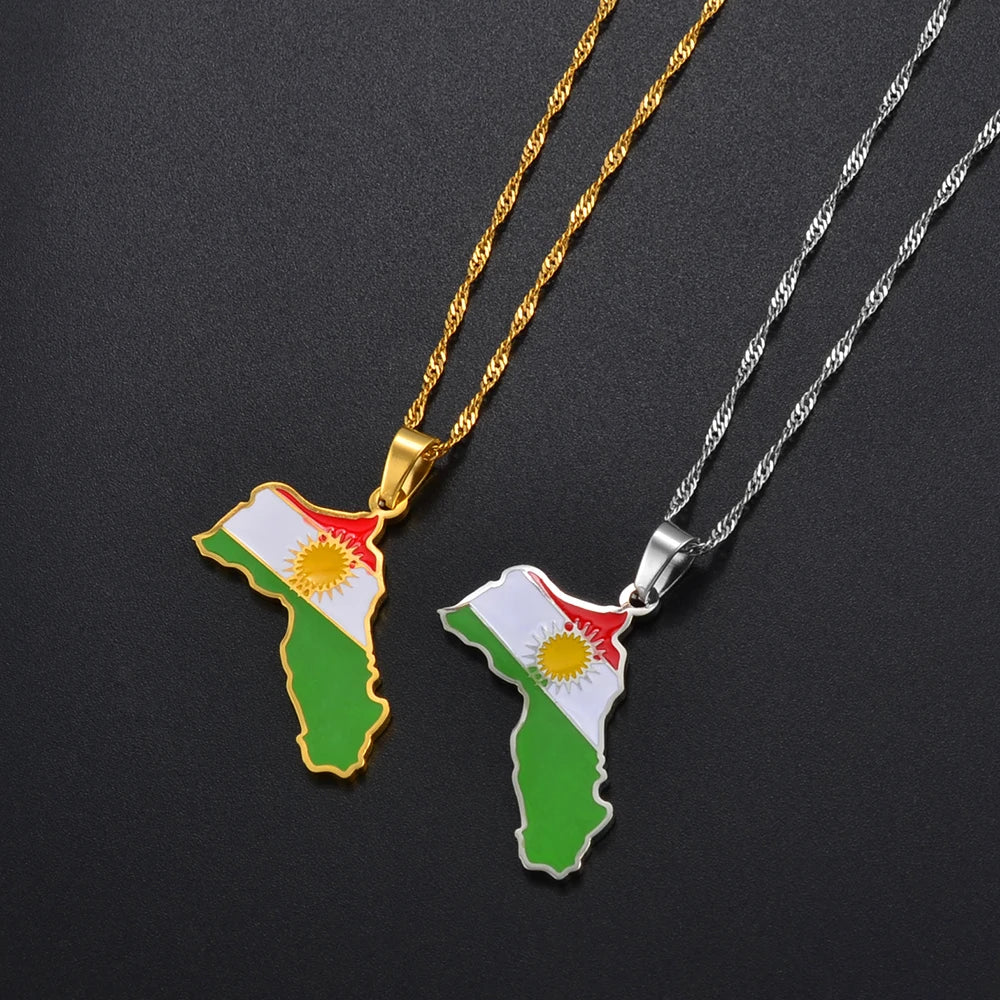 Kurdistan Landkarten-Anhänger Halskette – Kurdischer Karten-Charm, Herkunfts- & Kulturschmuck für Damen & Herren