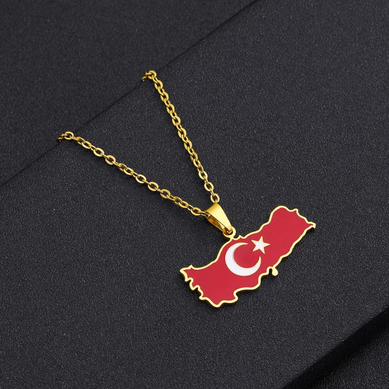 Türkei-Karten Flaggen-Halskette – Edelstahl Türkische Halskette