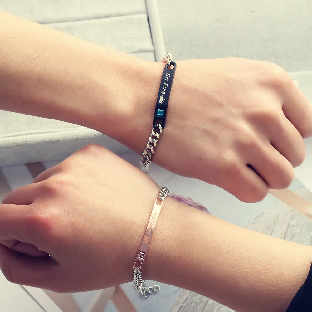 His Queen Her King Partnerarmband – Edelstahl Armreif mit Kristall-Krone für Damen & Herren
