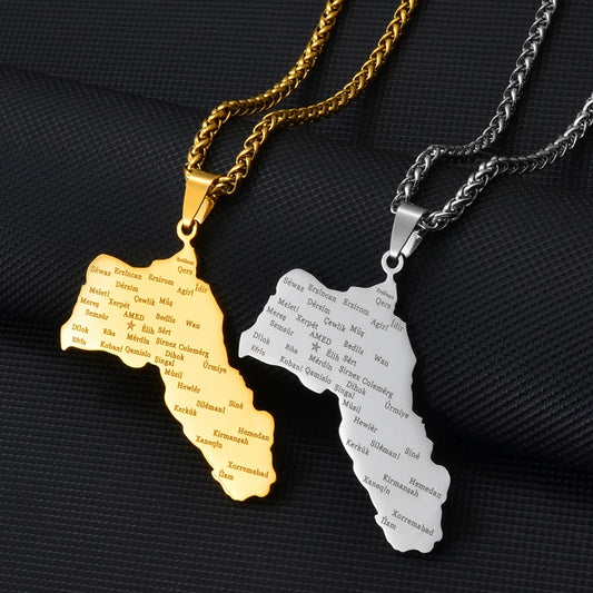 Kurdistan-Karten Flaggen-Halskette – Gold- & Silberfarbene Kurdistan-Halskette