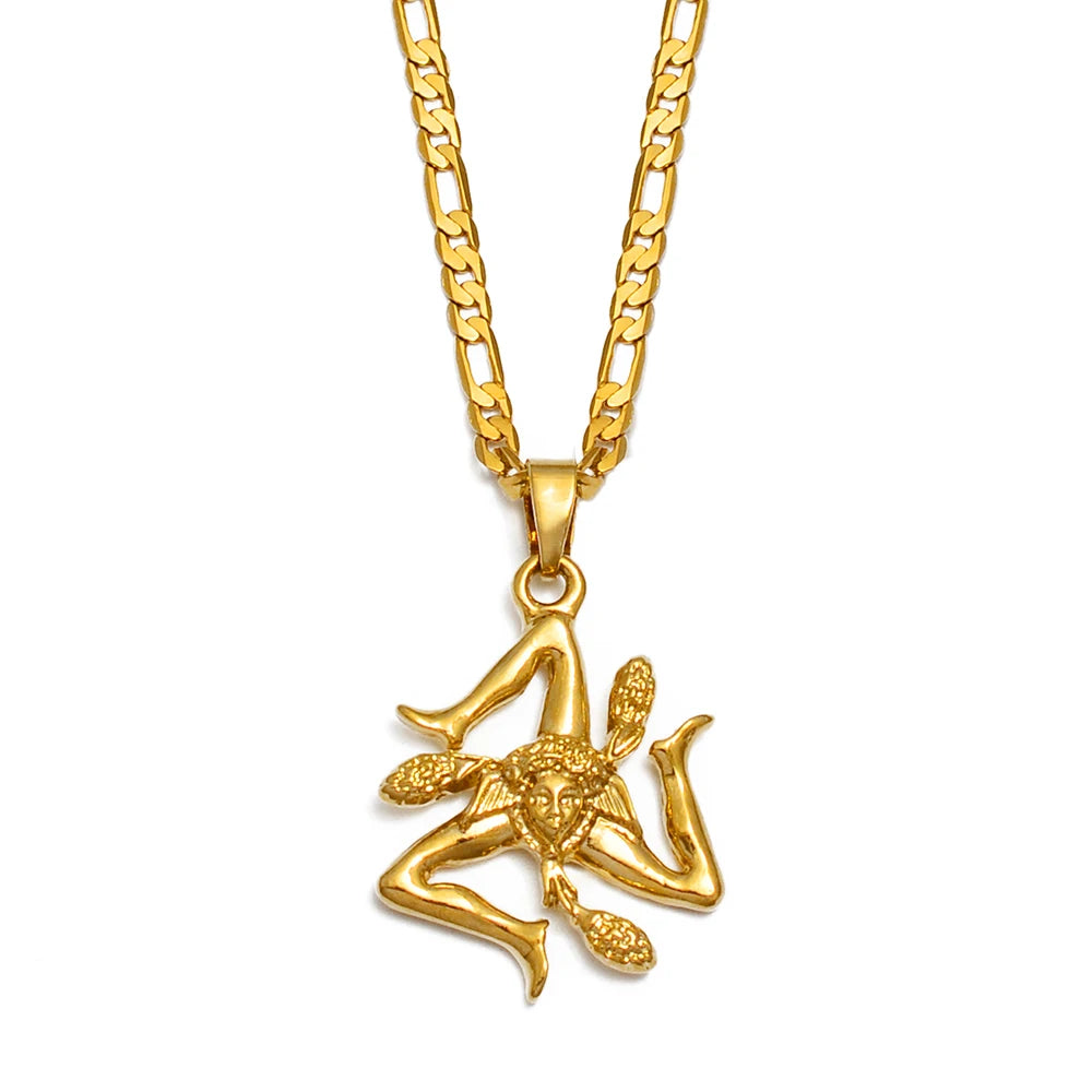 Sizilien Trinacria Italien Landkarte mit Städten & Flagge Halskette – Goldfarbener Sicilia-Anhänger, Italienischer Schmuck für Damen & Herren