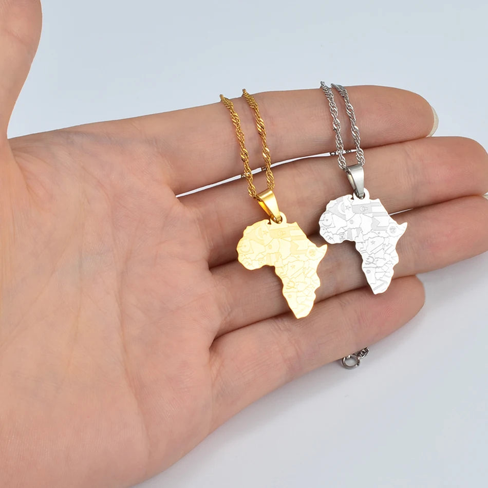 2,5CM Afrika-Landkarten-Flaggen-Halskette  – Afrikanischer Länderflaggen-Anhänger mit Kette, Heimat- & Kulturschmuck
