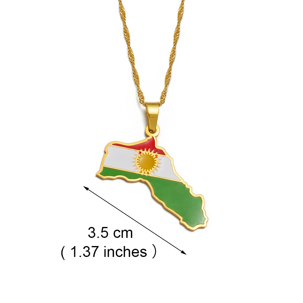 Kurdistan Landkarten-Anhänger Halskette – Kurdischer Karten-Charm, Herkunfts- & Kulturschmuck für Damen & Herren