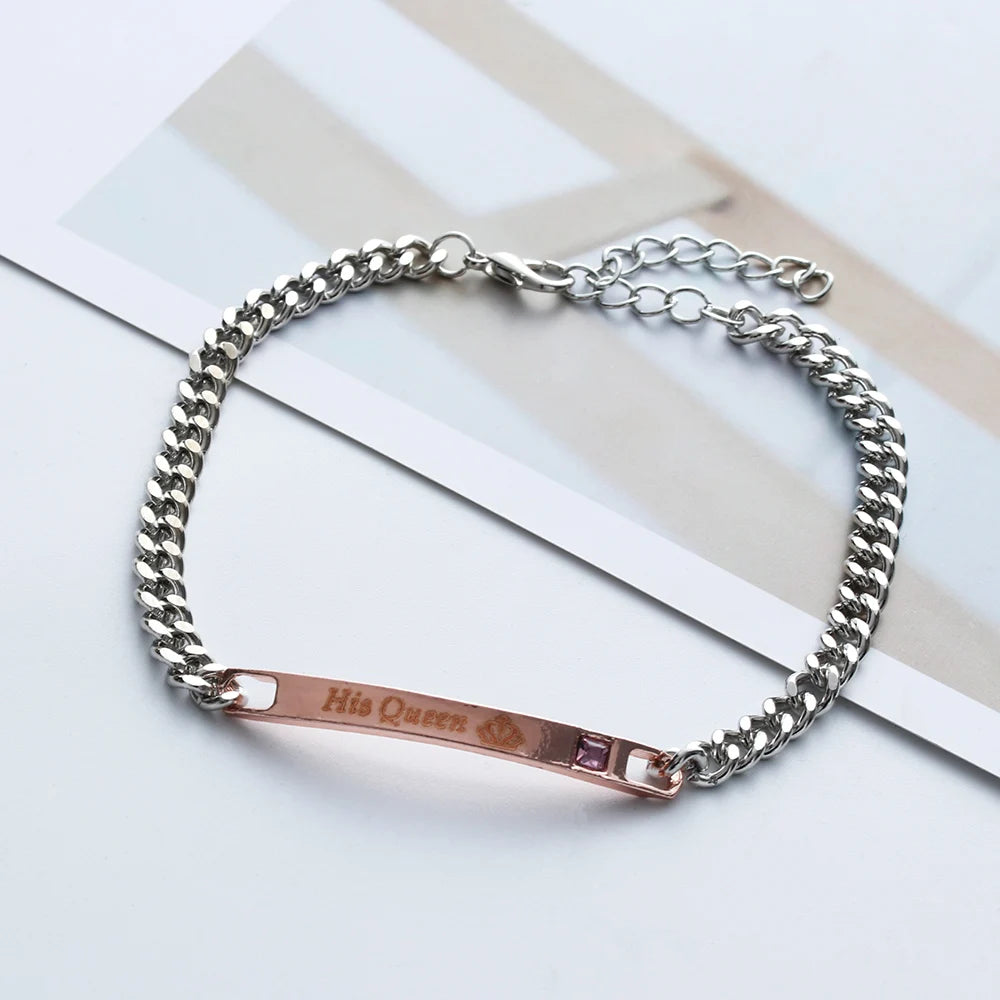 His Queen Her King Partnerarmband – Edelstahl Armreif mit Kristall-Krone für Damen & Herren