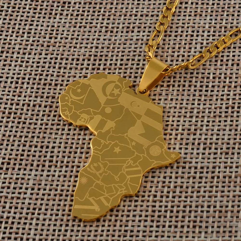 Afrika-Karten Flaggen-Halskette – Gold- & Silberfarbene Afrika-Halskette