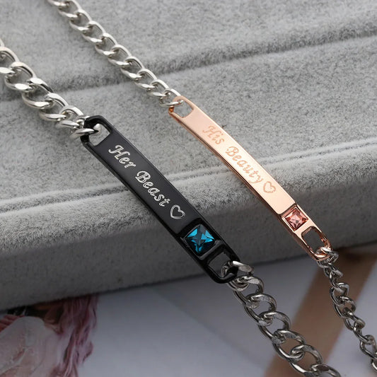 His Queen Her King Partnerarmband – Edelstahl Armreif mit Kristall-Krone für Damen & Herren