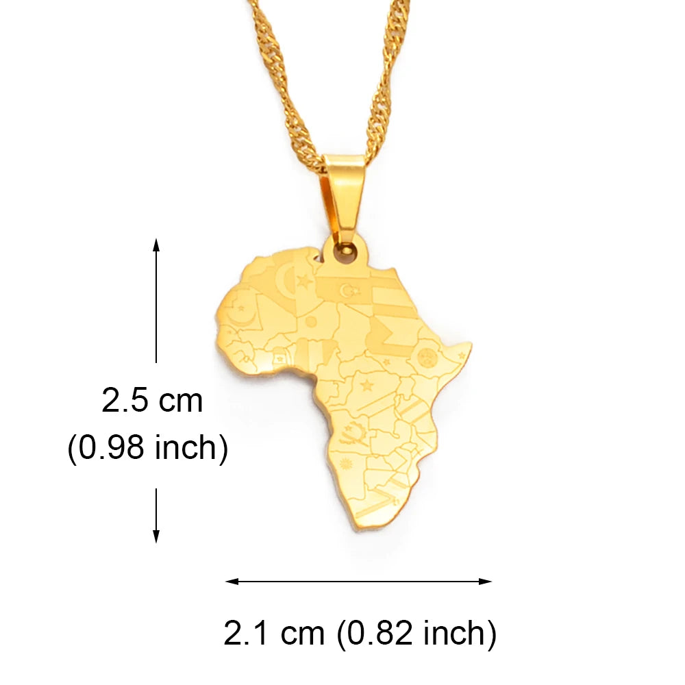 2,5CM Afrika-Landkarten-Flaggen-Halskette  – Afrikanischer Länderflaggen-Anhänger mit Kette, Heimat- & Kulturschmuck
