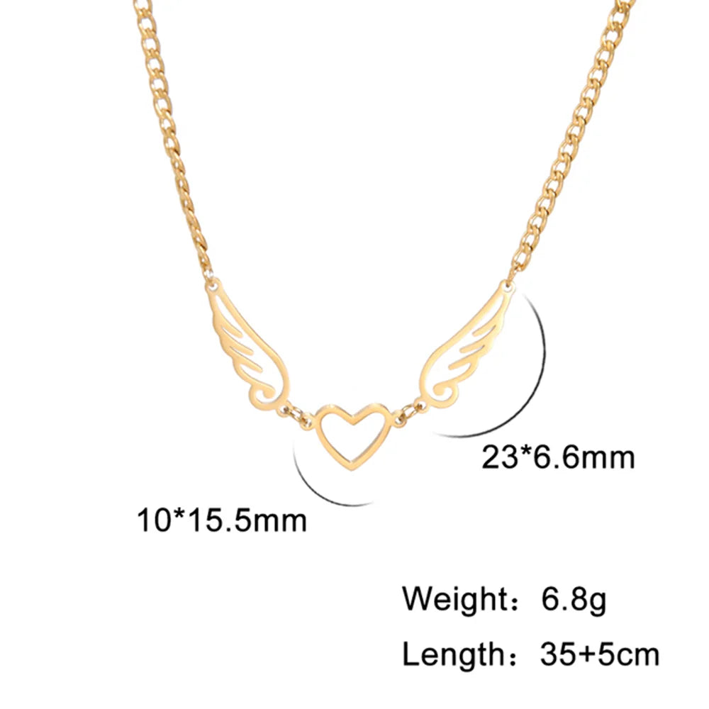 Edelstahl-Halskette mit Hohlem Herz & Engelsflügeln – Eleganter Halsnaher Schmuck für Damen
