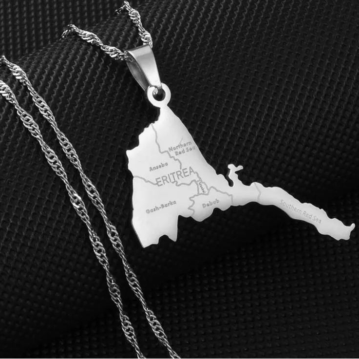 Eritrea-Landkarte mit Städten Halskette – Gold- & Silberfarbener Eritreischer Afrika-Karten-Anhänger, Heimat- & Kulturschmuck