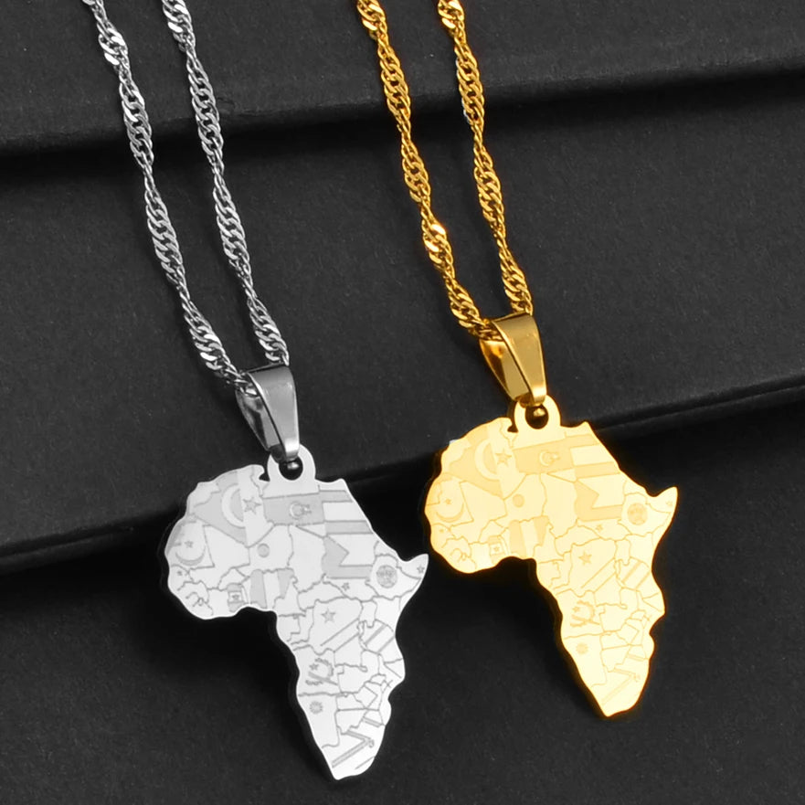 2,5CM Afrika-Landkarten-Flaggen-Halskette  – Afrikanischer Länderflaggen-Anhänger mit Kette, Heimat- & Kulturschmuck