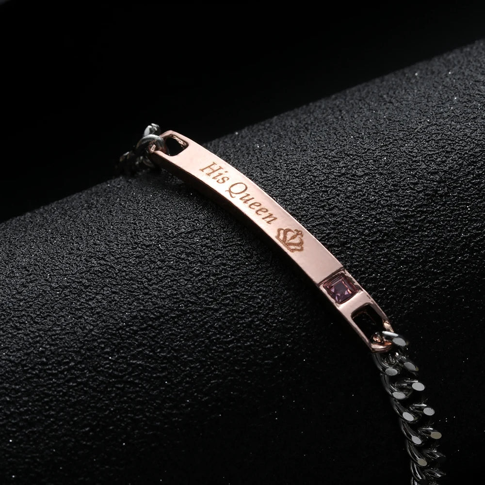 His Queen Her King Partnerarmband – Edelstahl Armreif mit Kristall-Krone für Damen & Herren