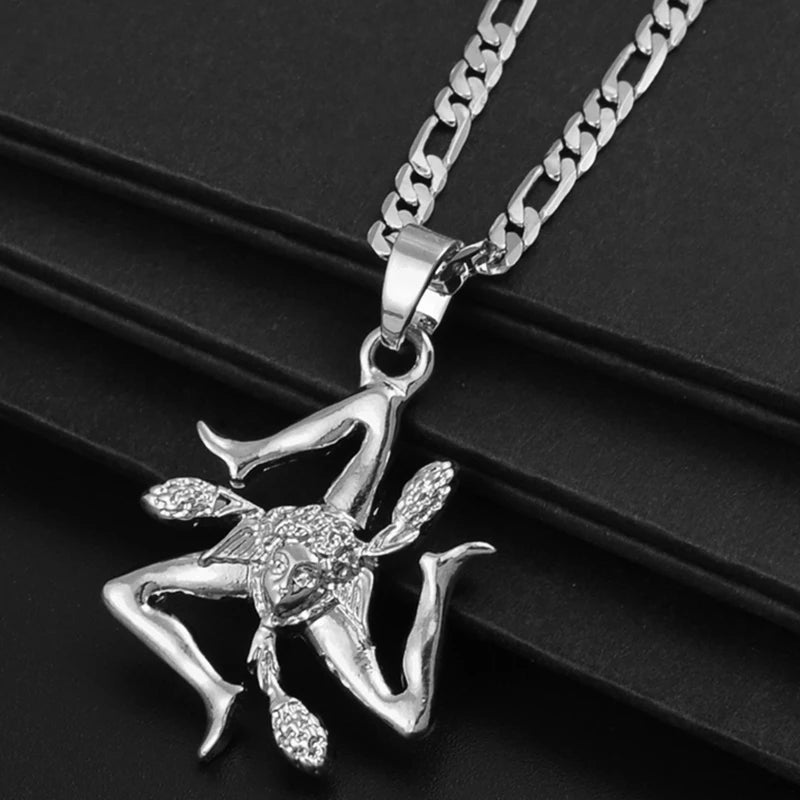 Sizilien Trinacria Italien Landkarte mit Städten & Flagge Halskette – Goldfarbener Sicilia-Anhänger, Italienischer Schmuck für Damen & Herren
