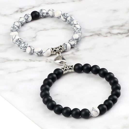 Partnerarmbänder aus Natursteinperlen mit Magnetherz – Passender Freundschafts- & Paarschmuck