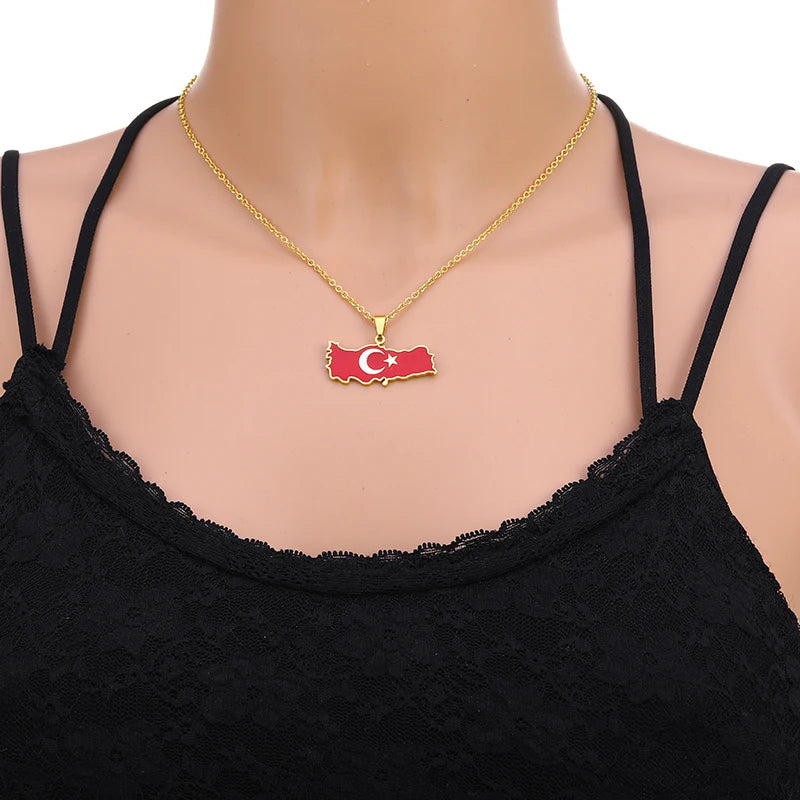 Türkei-Karten Flaggen-Halskette – Edelstahl Türkische Halskette