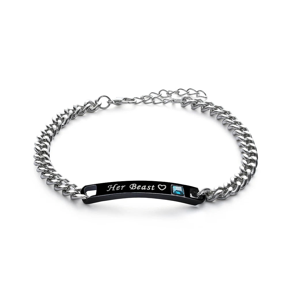 His Queen Her King Partnerarmband – Edelstahl Armreif mit Kristall-Krone für Damen & Herren